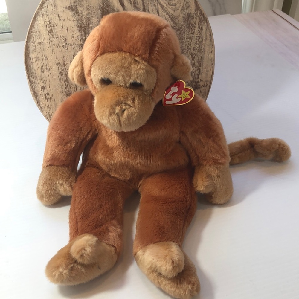 TY 1998 Vintage Bongo the Monkey Beanie Buddy Large Retired Brown Monkey NWT
